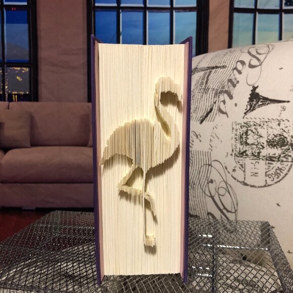 Unique Handcrafted Folded/Cut Book Art - A True Conversation Piece! Flamingo Bay - Picture 1 of 7